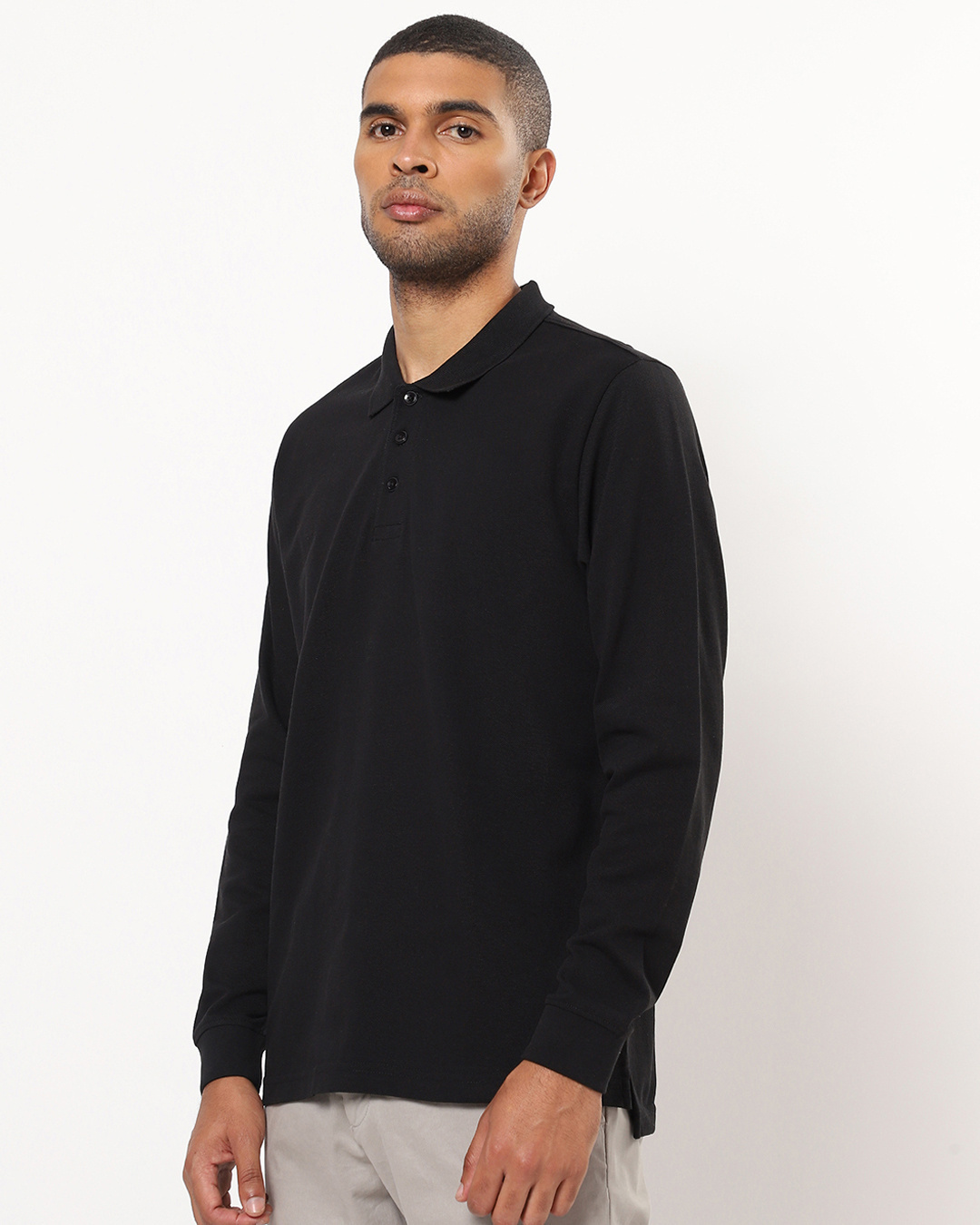 Shop Men's Black Full Sleeve Polo T-shirt-Back