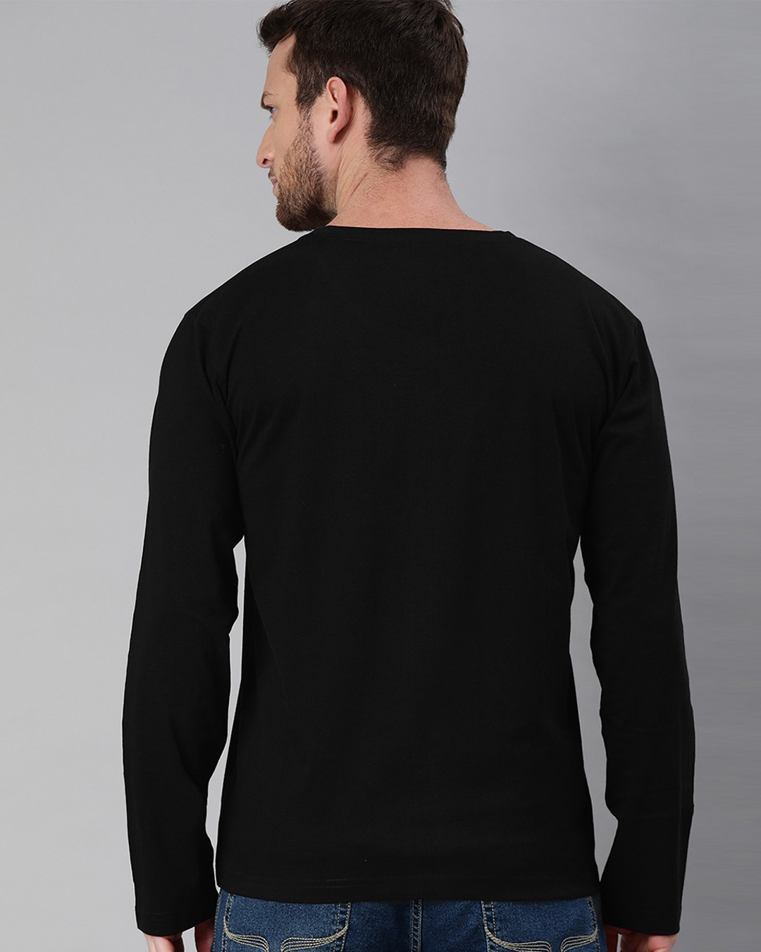 Shop Men's Black Full Sleeve V Neck T-shirt-Back