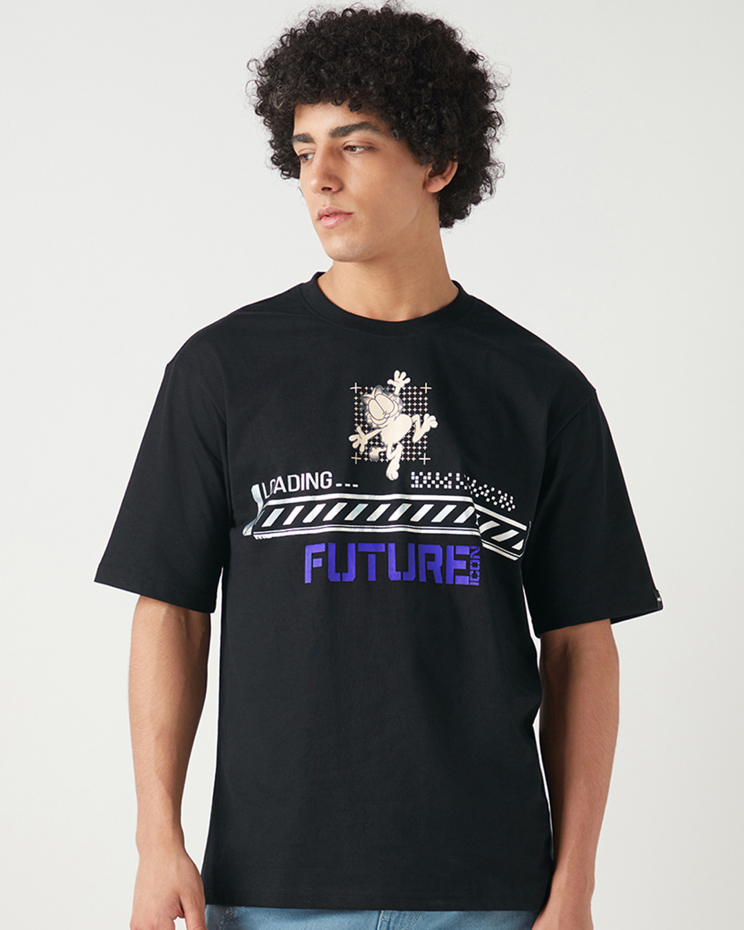 Shop Men's Black Future Graphic Printed Oversized T-shirt-Back