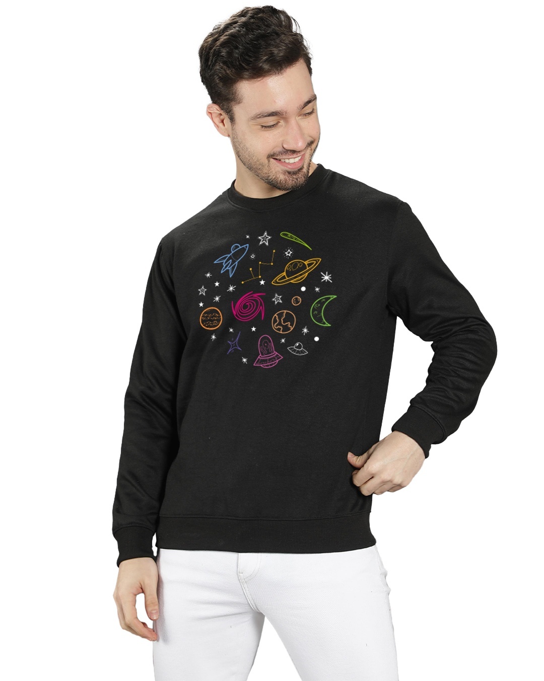 Shop Men's Black Galaxy Graphic Printed Sweatshirt-Back