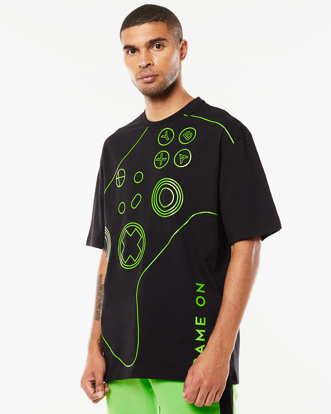 Shop Men's Black Game On Joystick Graphic Printed Oversized Fit T-shirt-Back