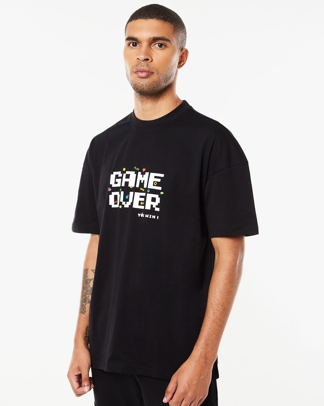 Shop Men's Black Game Over Typography Oversized Fit T-shirt-Back