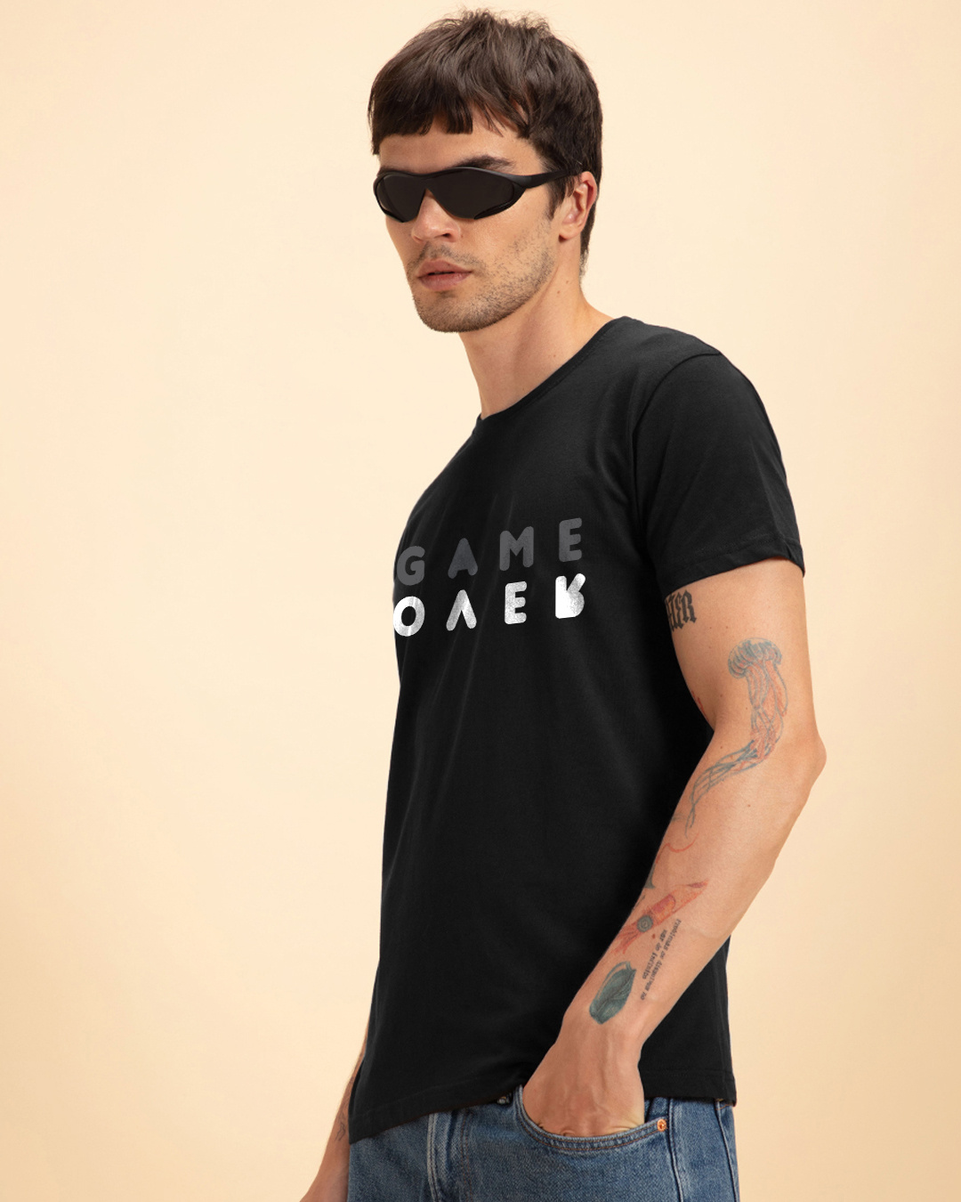 Shop Men's Black Game Over Typography T-shirt-Back
