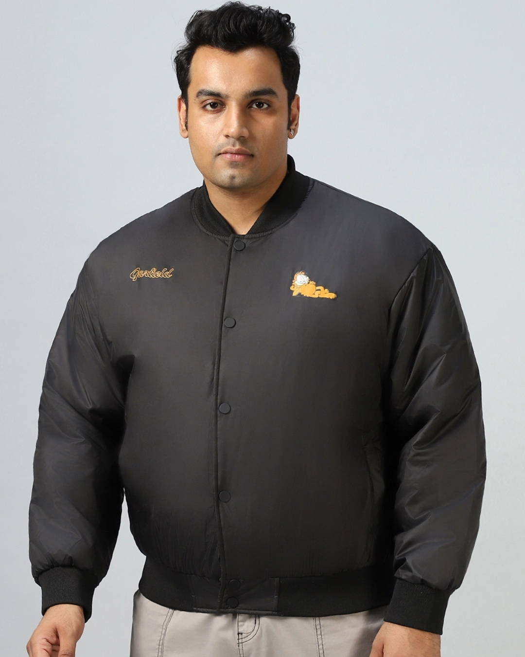 Shop Men's Black Garfield All Around Graphic Printed Oversized Plus Size Jacket-Back