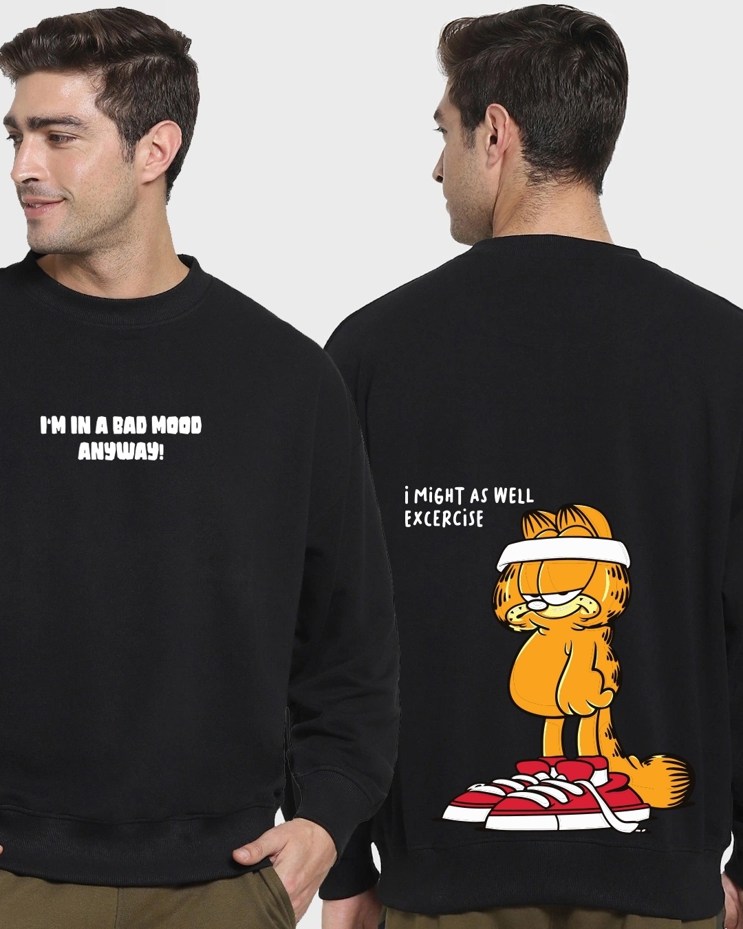Buy Men's Black Garfield Workout Graphic Printed Oversized Sweatshirt ...
