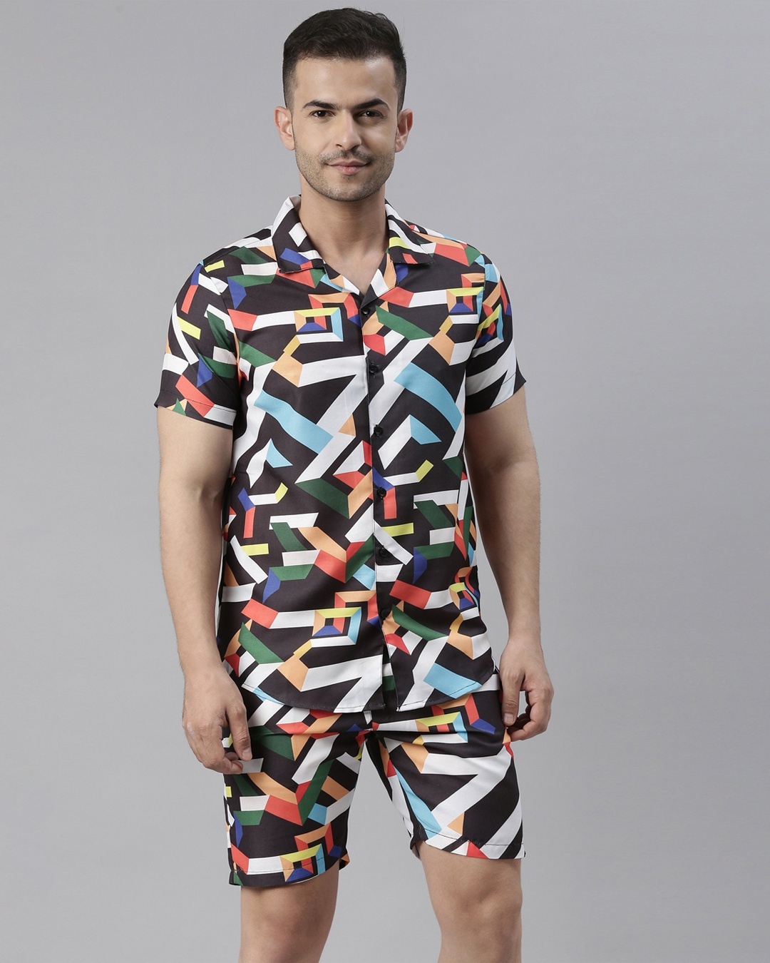 Buy Men's Black Geometric Printed Co-ord Set Online in India at Bewakoof