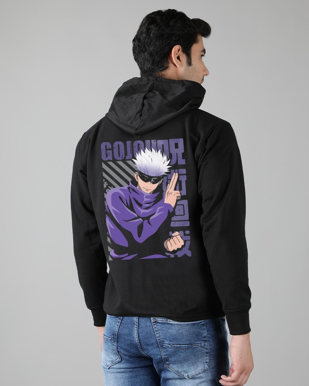 Shop Men's Black Gojo Graphic Printed Hoodie-Back