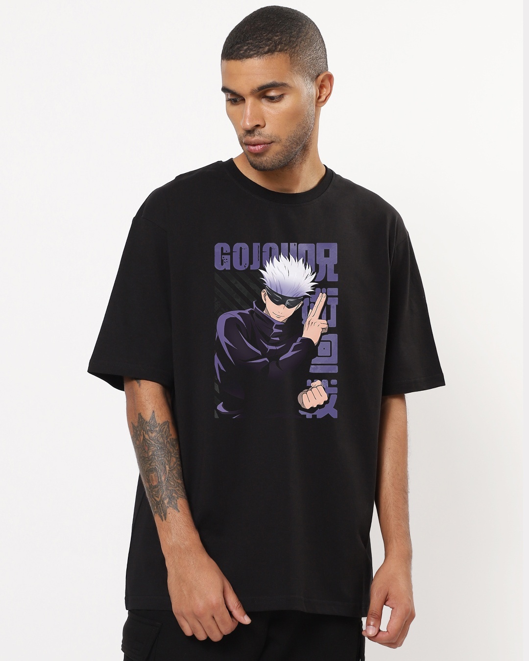 Buy Men's Black Anime Gojo Oversized T-shirt Online at Bewakoof