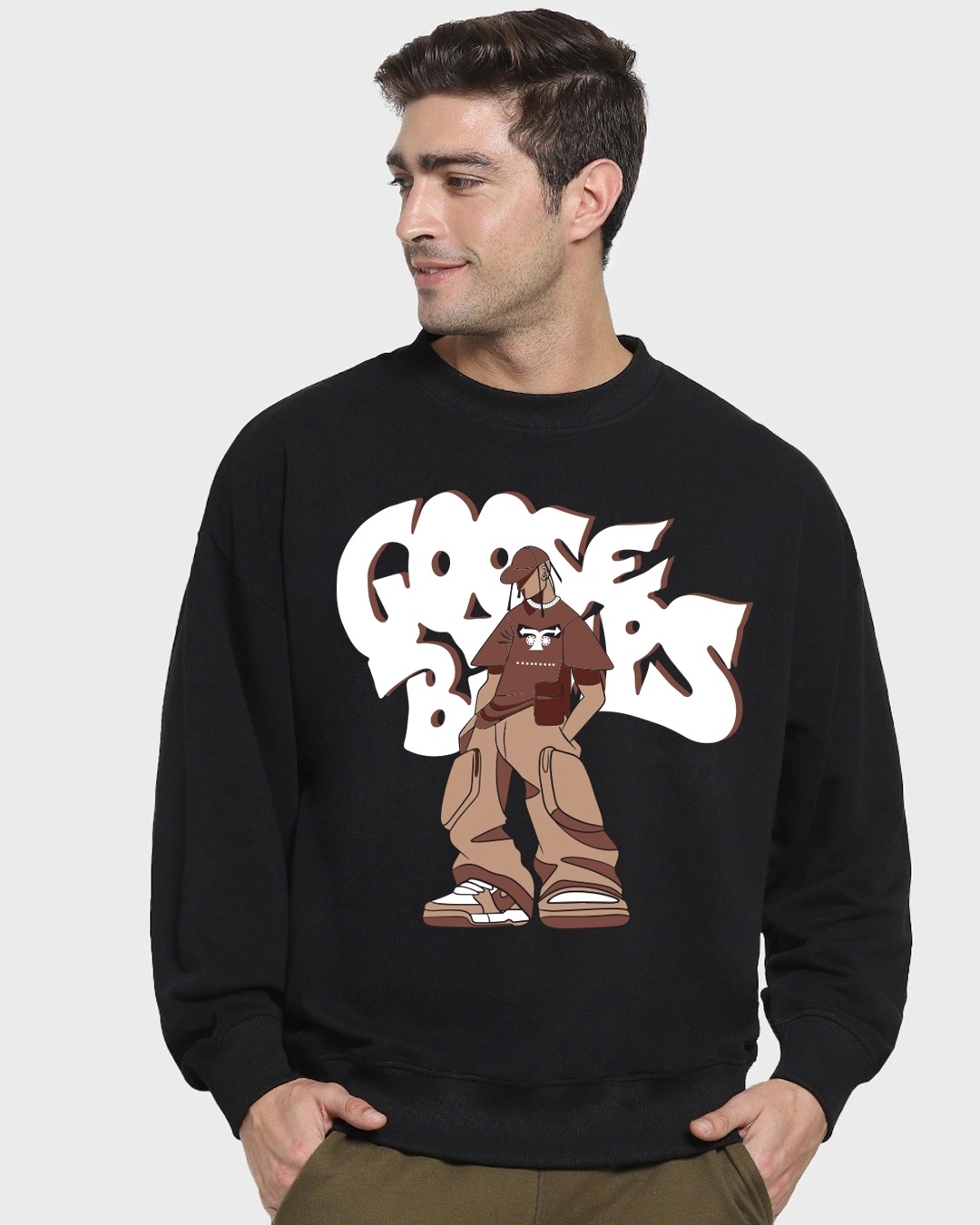 Buy Men's Black Goosebumps Graphic Printed Oversized Sweatshirt Online
