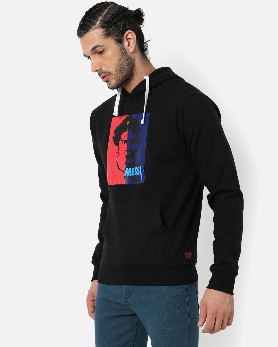 Shop Men's Black Graphic Printed Hooded Sweatshirt-Back