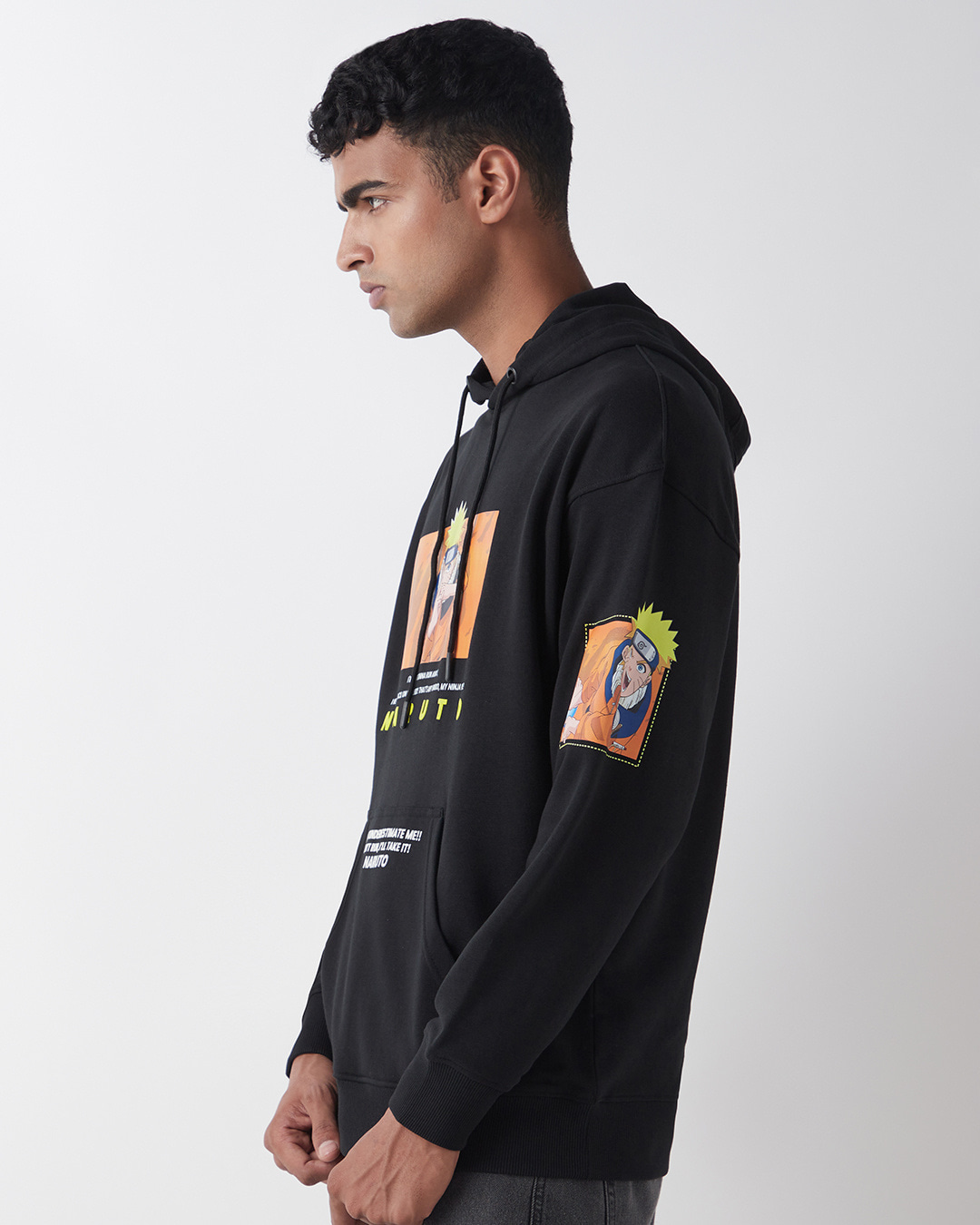 Shop Men's Black Graphic Printed Oversized Hoodies-Back