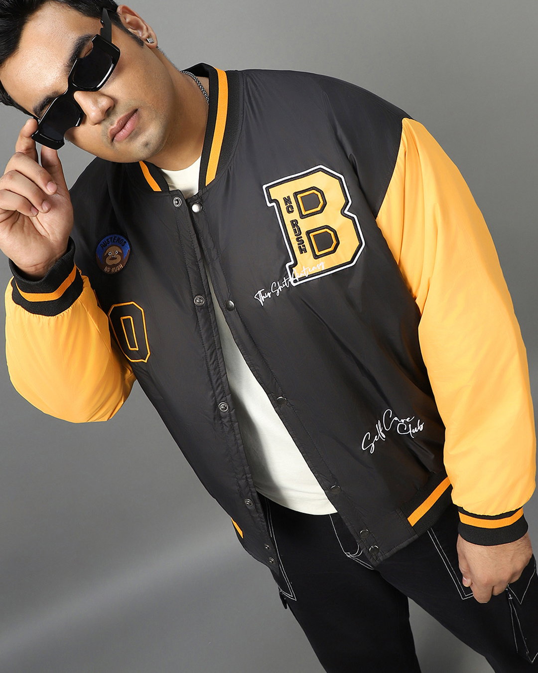 Men's Mock Black Collar Geometric Printed Padded Jacket main image 0