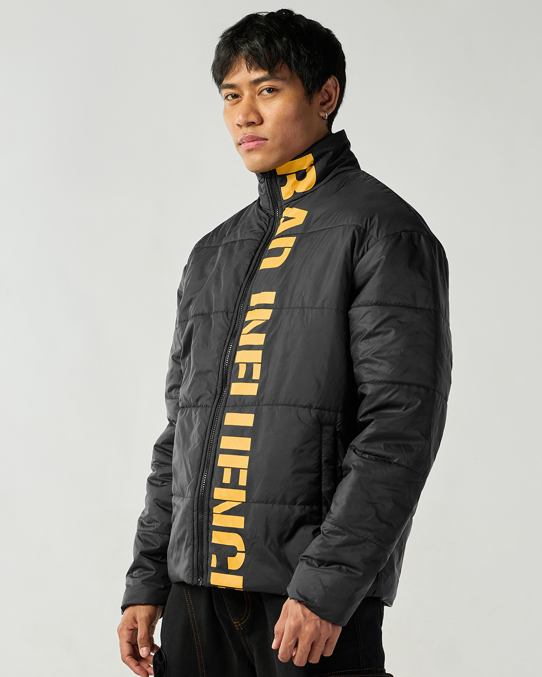 Shop Men's Black Influence Typography Oversized Puffer Jacket-Back