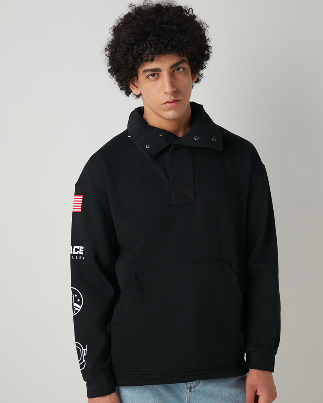 Shop Men's Black Graphic Printed Oversized Sweatshirt-Back