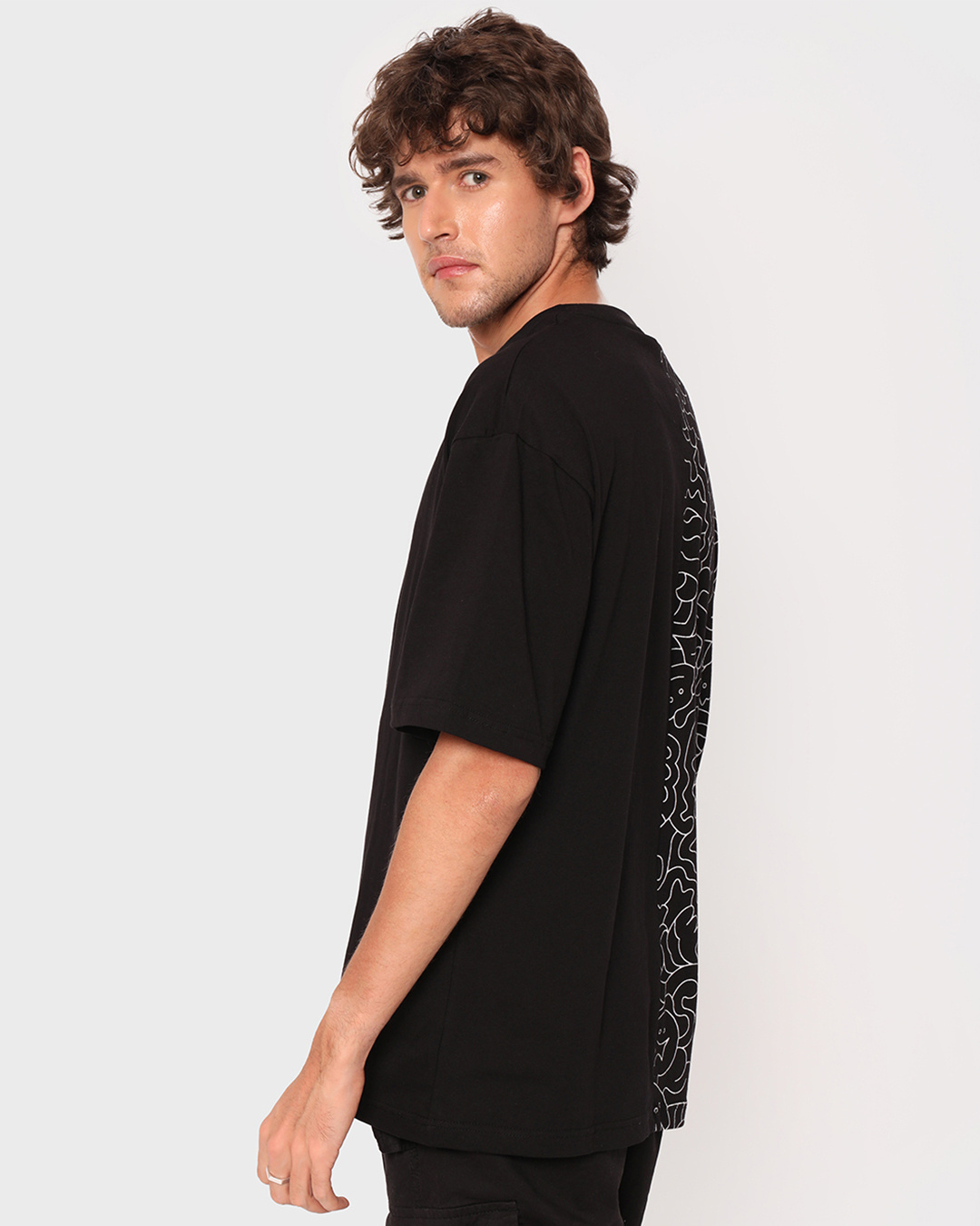 Shop Men's Black Graphic Printed Oversized T-shirt-Back