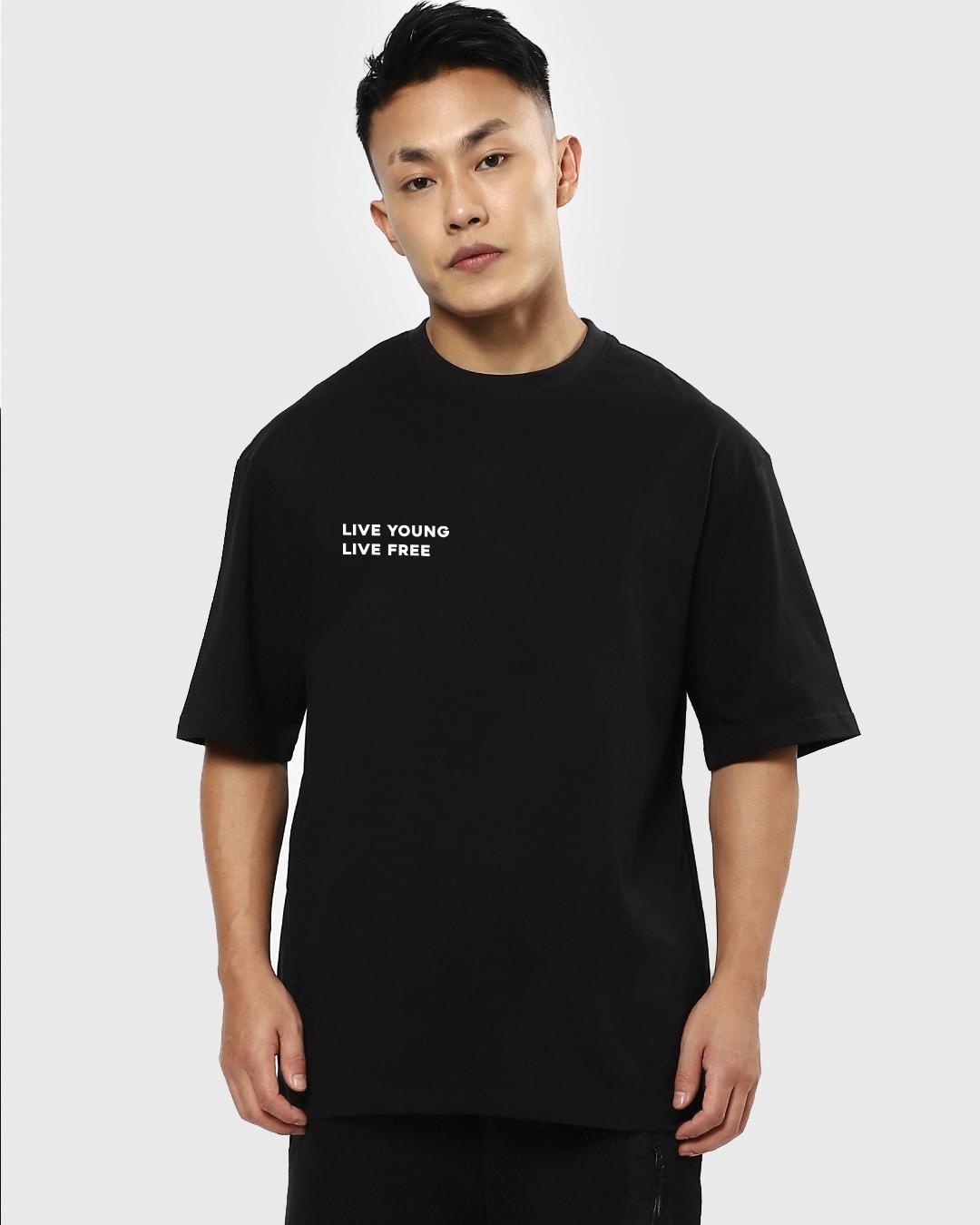 Shop Men's Black Street Culture Graphic Printed Oversized T-shirt-Back