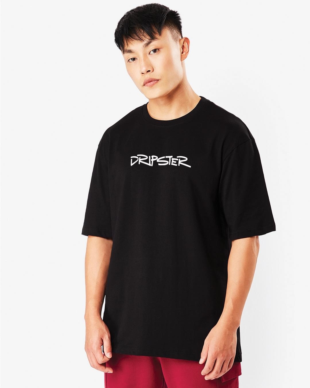 Shop Men's Black Dripster Graphic Printed Oversized T-shirt-Back