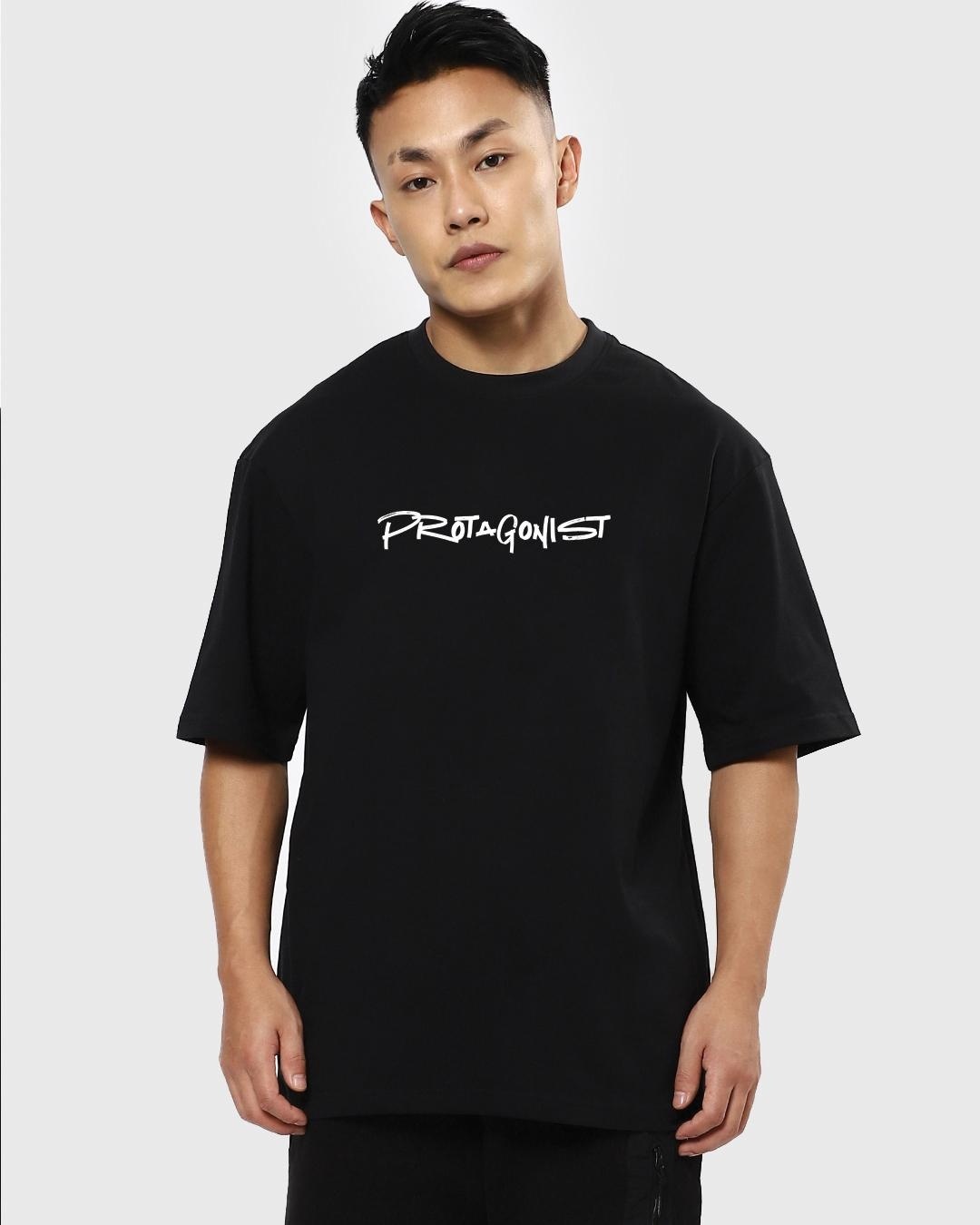 Shop Men's Black Main Character Graphic Printed Oversized T-shirt-Back