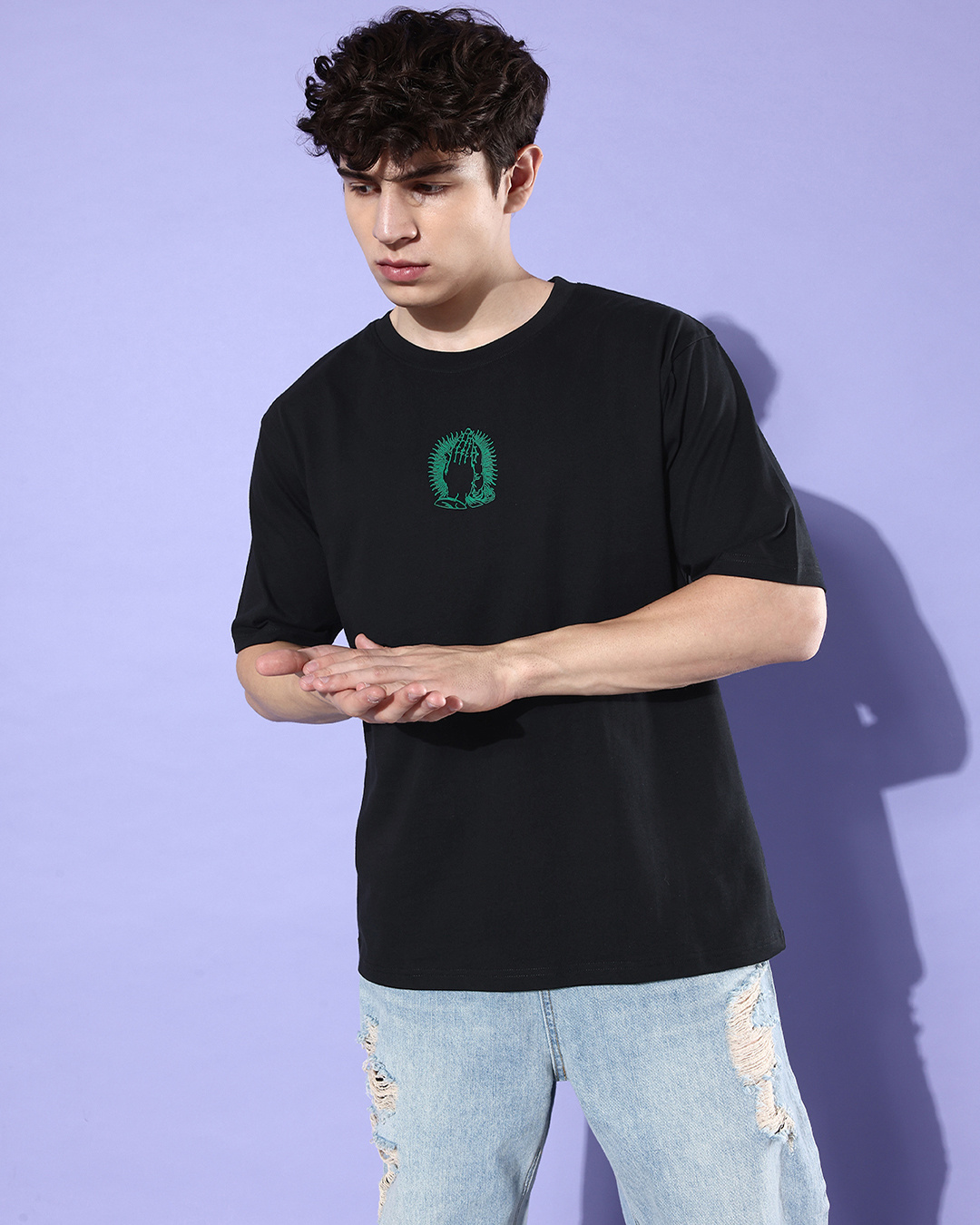 black oversized t shirt men printed