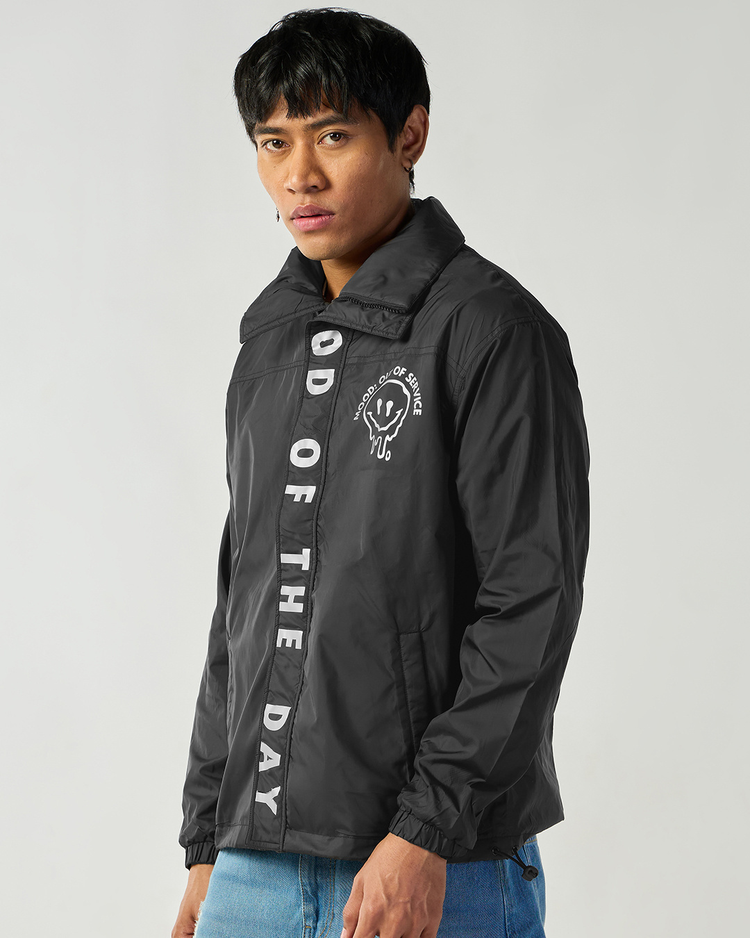 Shop Men's Black Graphic Printed Oversized Windcheater Jacket-Back