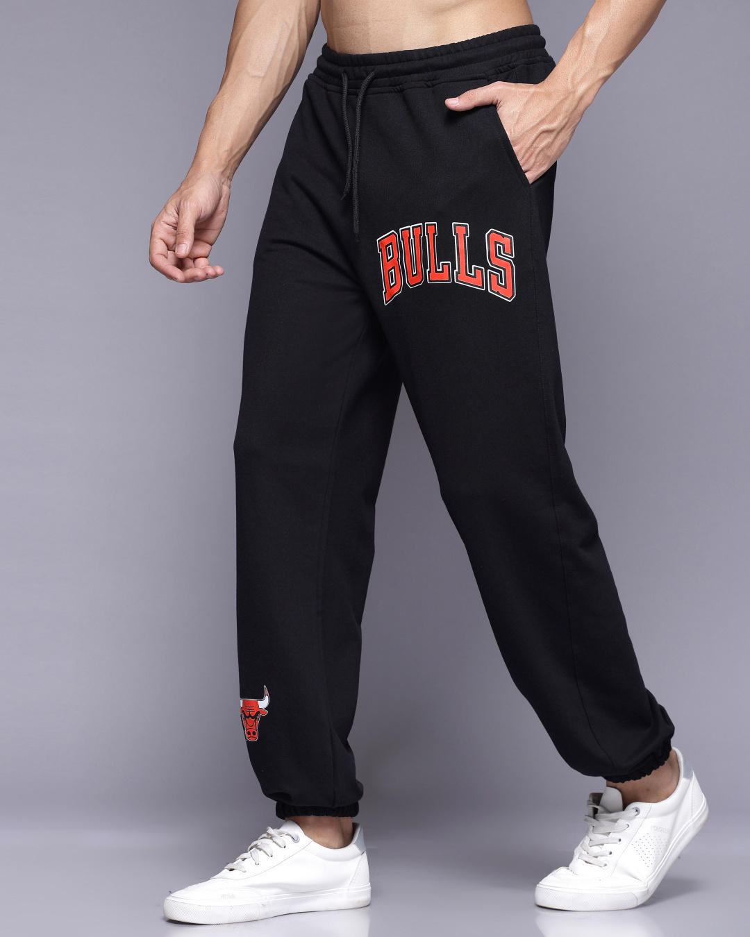 Shop Men's Black Graphic Printed Relaxed Fit Joggers-Back