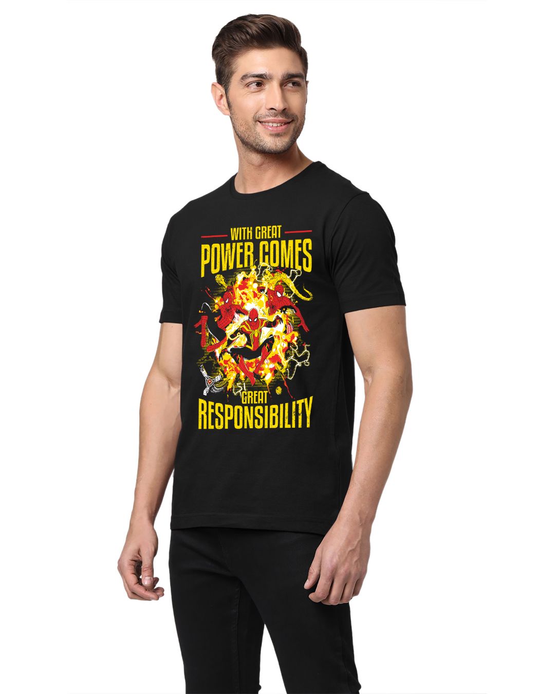 Shop Men's Black Great Power Graphic Printed T-shirt-Back