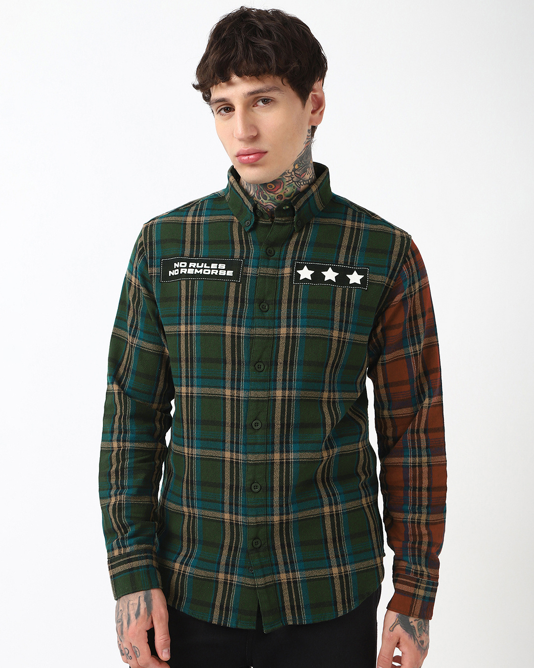 Shop Men's Green & Black Checked Shirt-Back