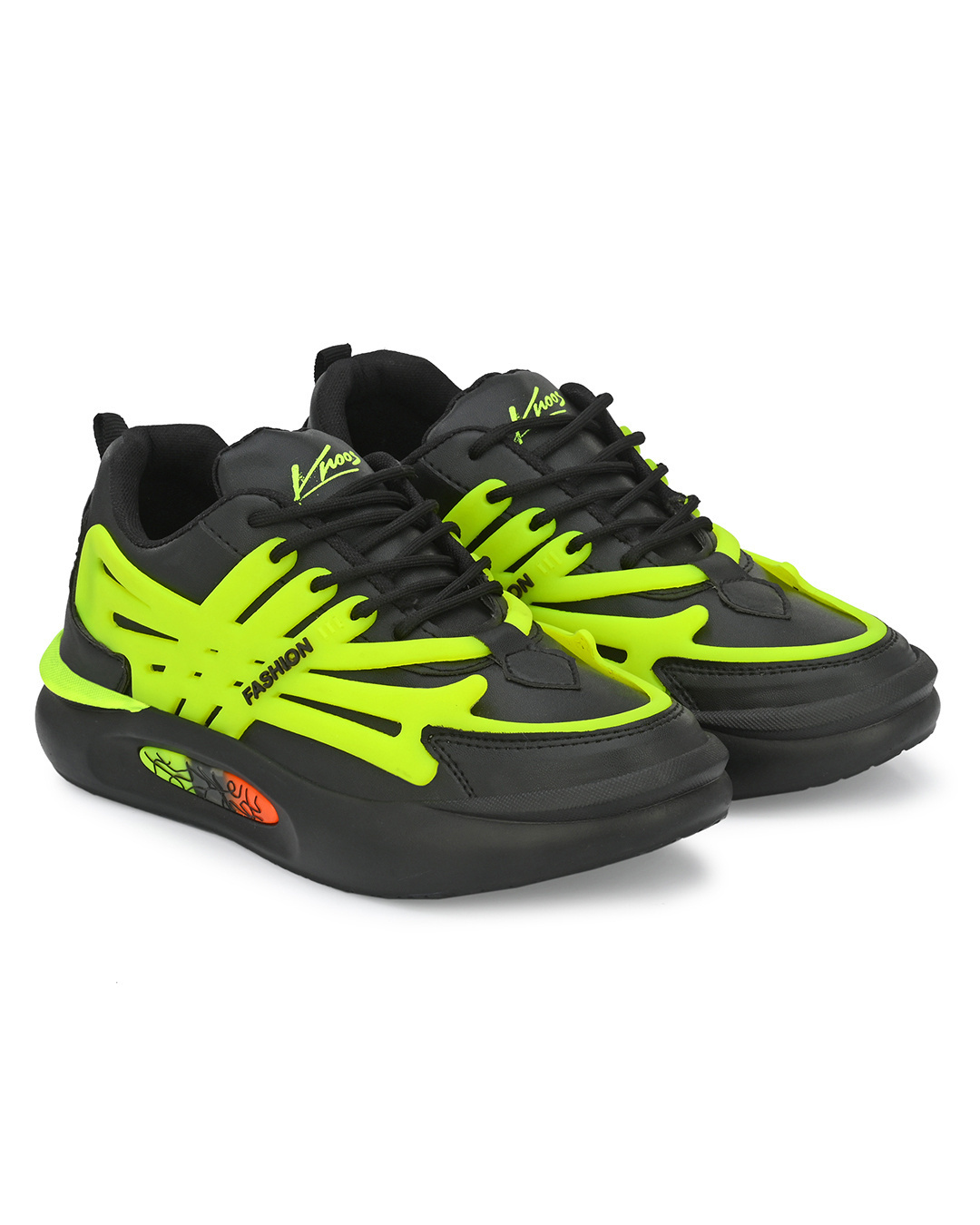 Shop Men's Black & Green Color Block Sneakers-Back