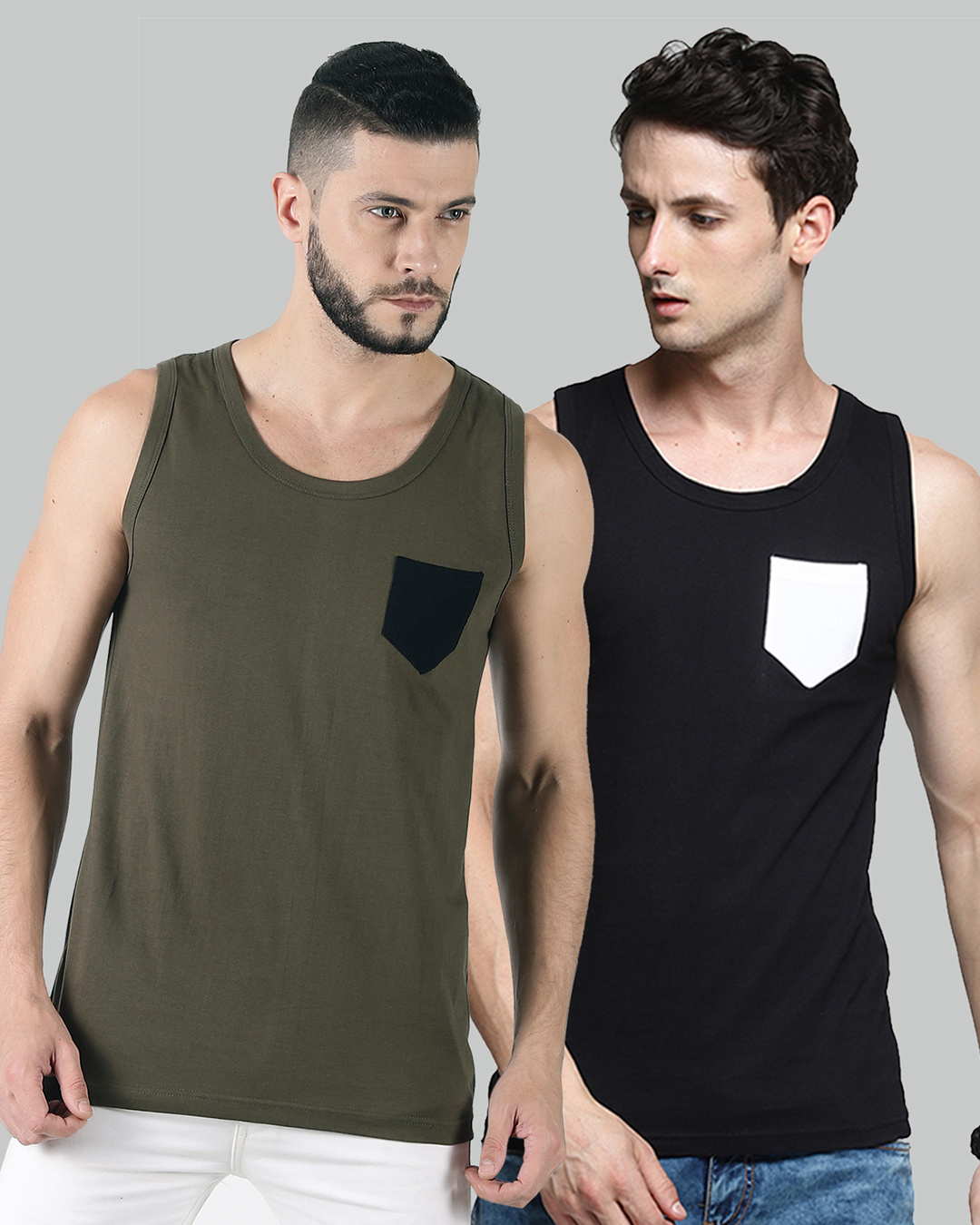 Buy Men's Black & Green Color Block Vest (Pack of 2) for Men Black ...