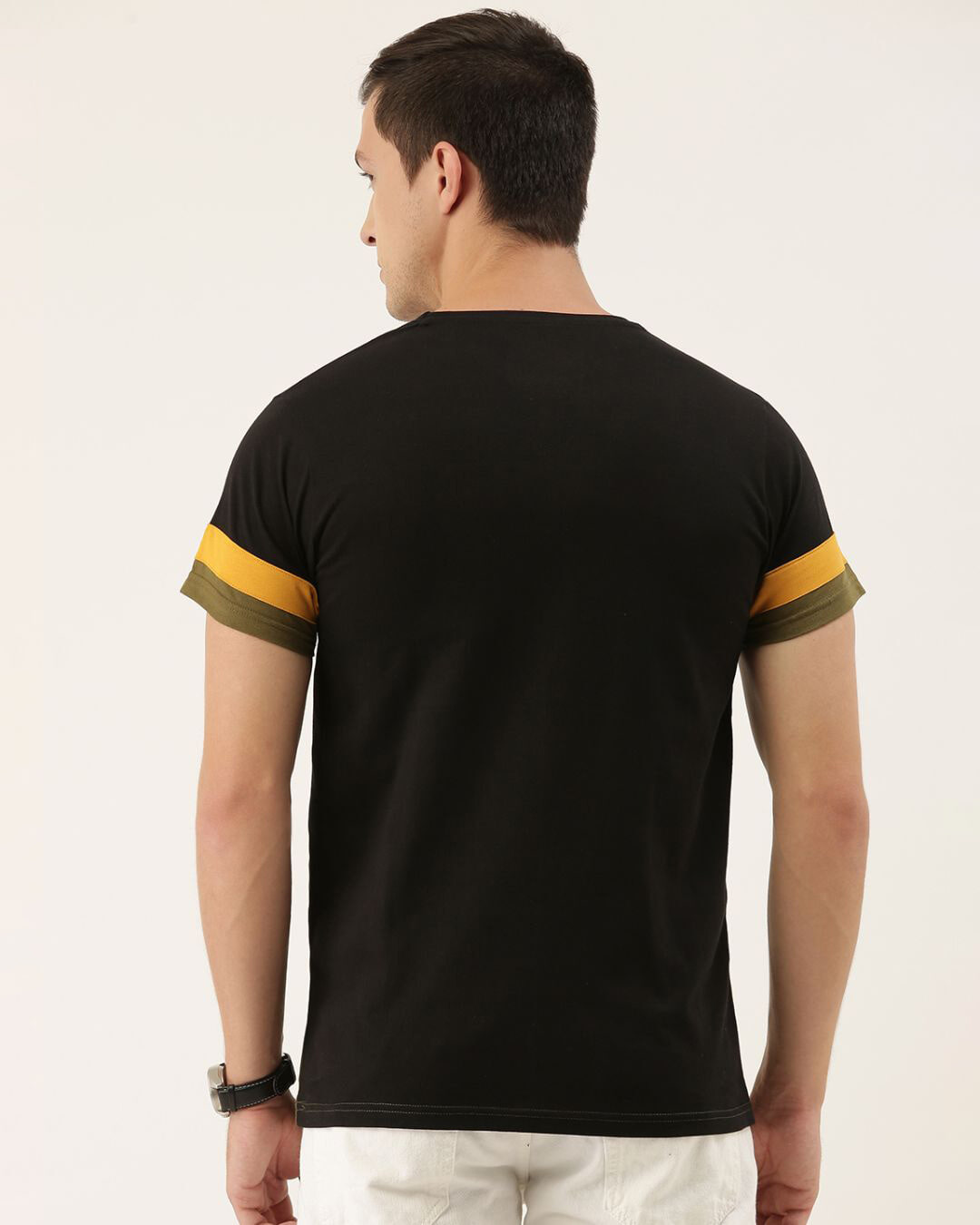 Shop Men's Black & Green Colourblocked T-shirt-Back