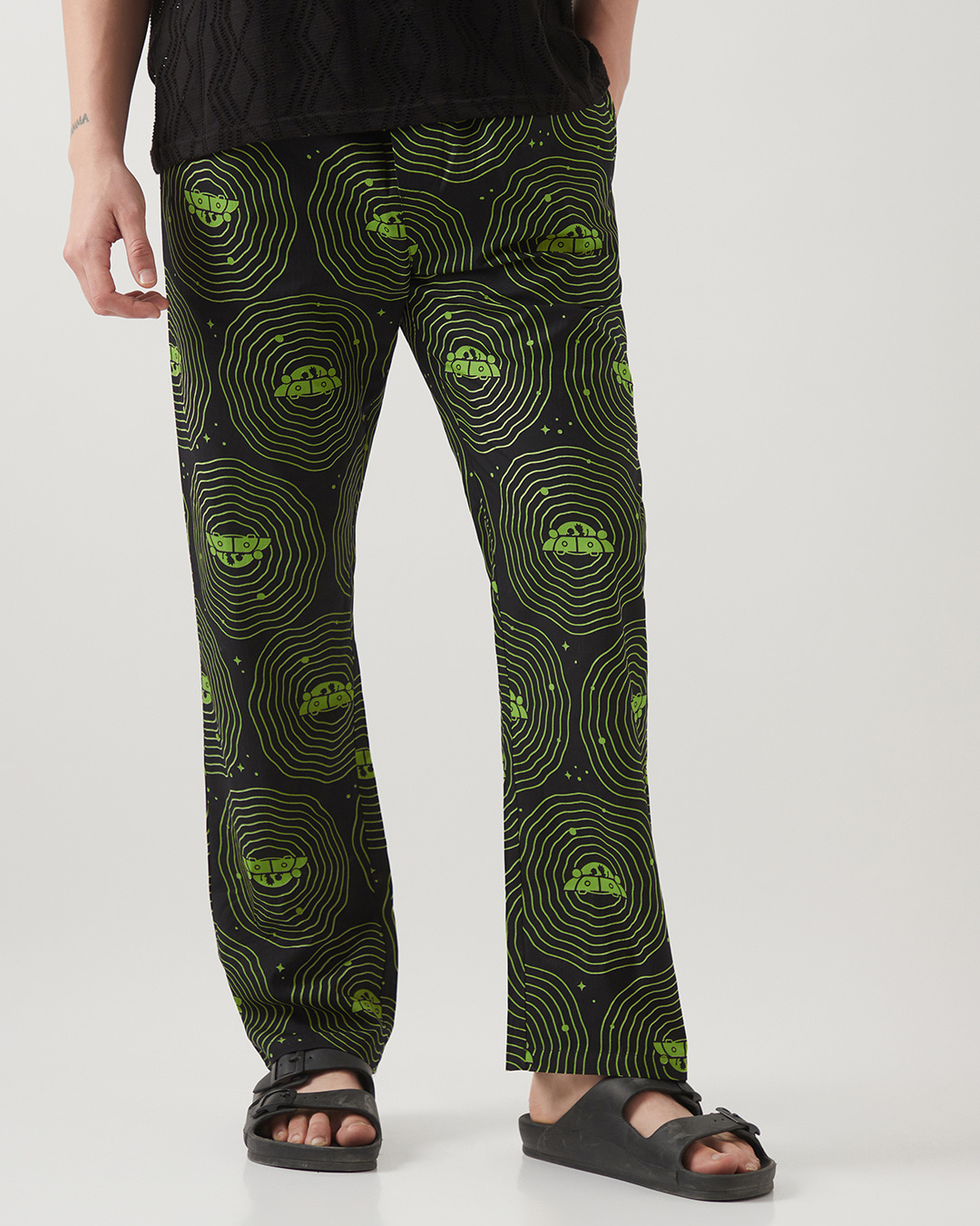 Shop Men's Black & Green Rick & Morty All Over Printed Pyjamas-Back