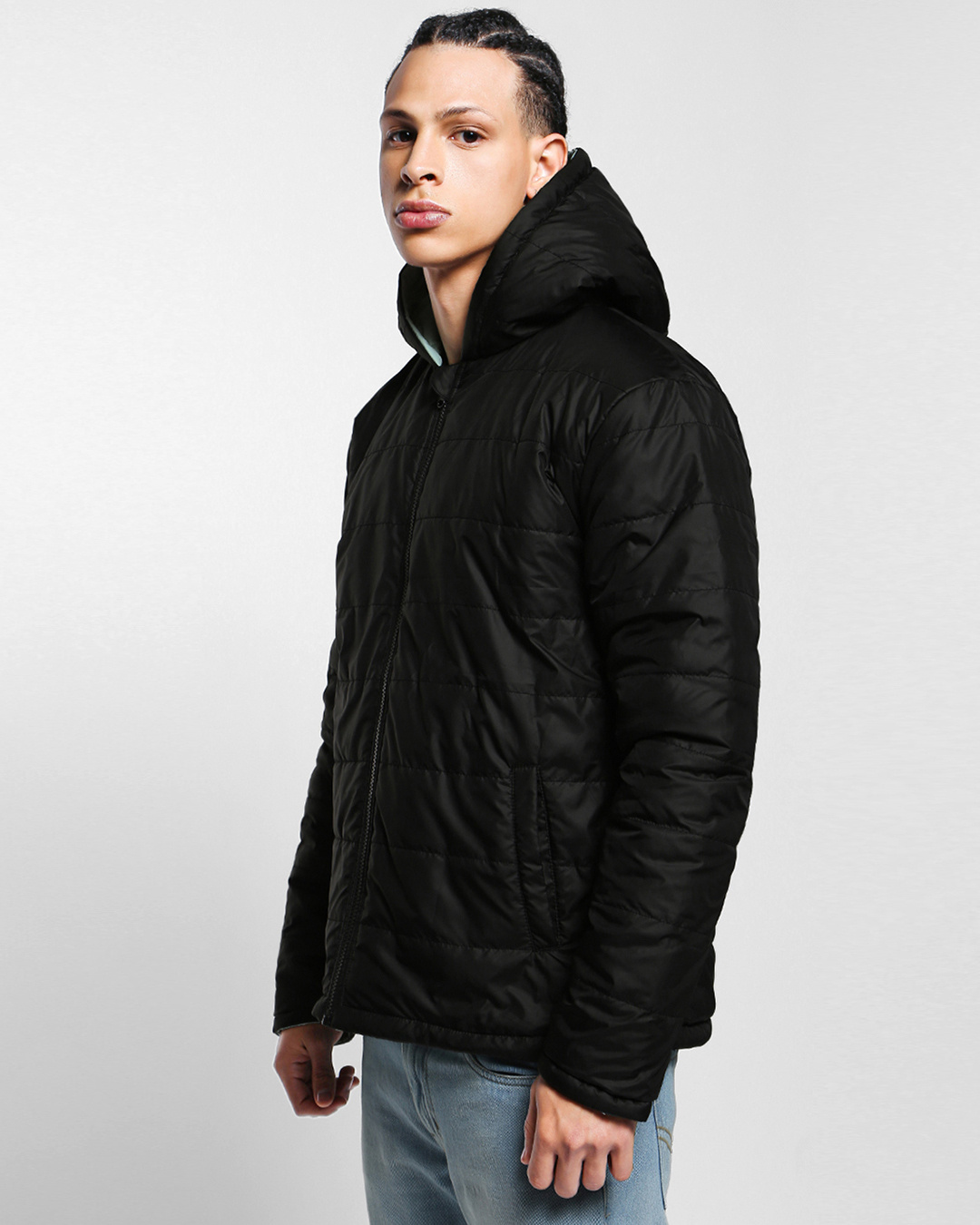 Shop Men's Black Green & Black Reversible Plus Size Oversized Puffer Jacket-Back