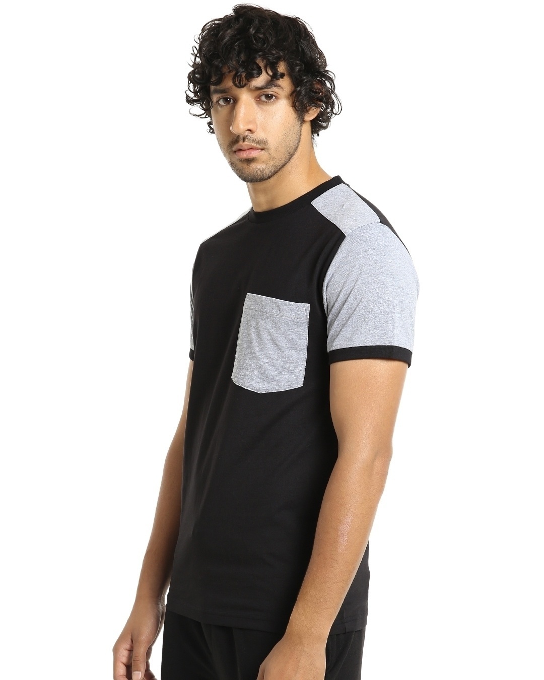 Shop Men's Black & Grey Color Block Pocket T-shirt-Back