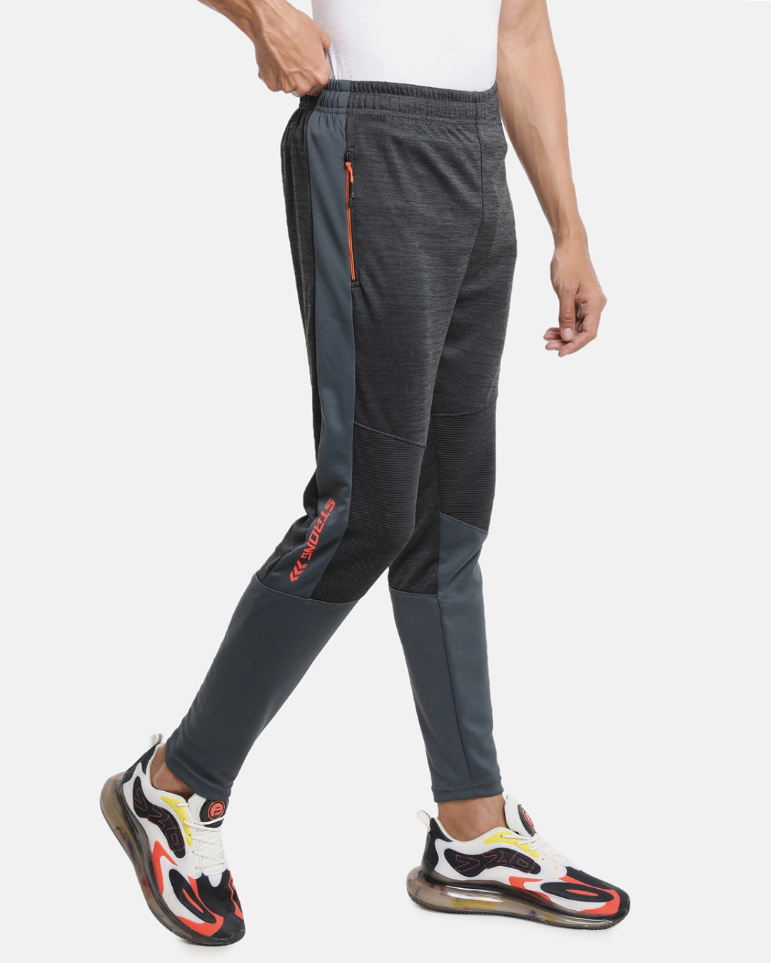 Shop Men's Black & Grey Color Block Slim Fit Track Pants-Back