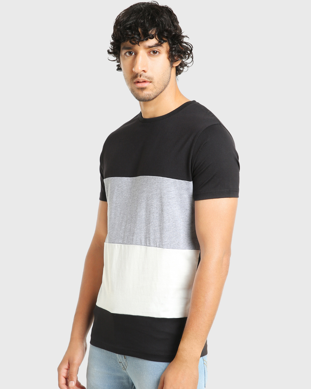 Shop Men's Black & Grey Color Block T-shirt-Back