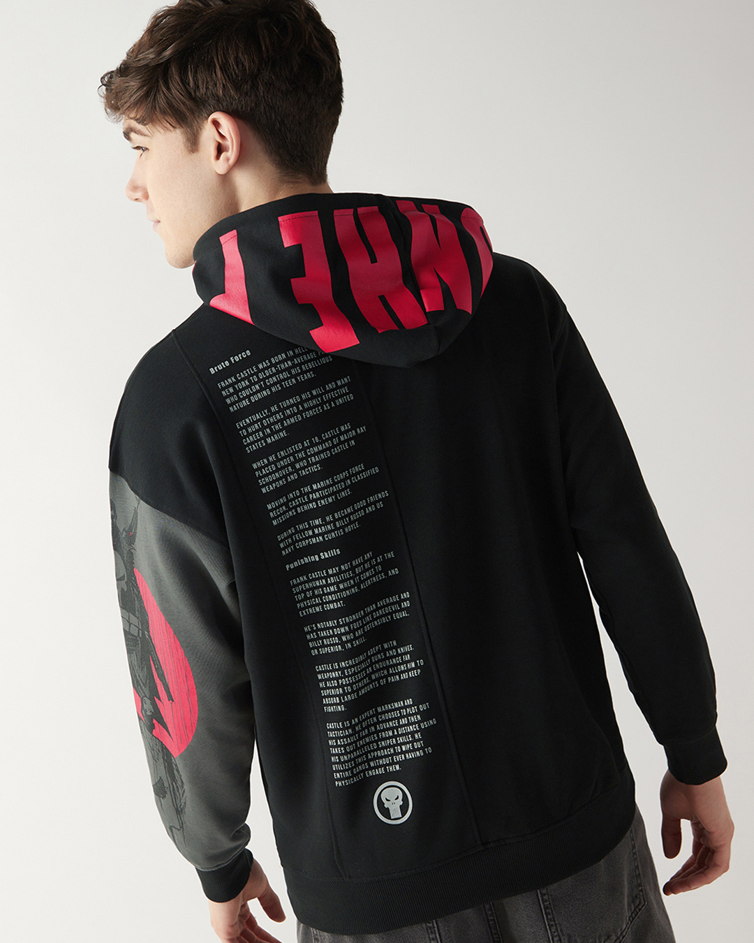 Shop Men's Black & Grey Graphic Printed Oversized Hoodies-Back