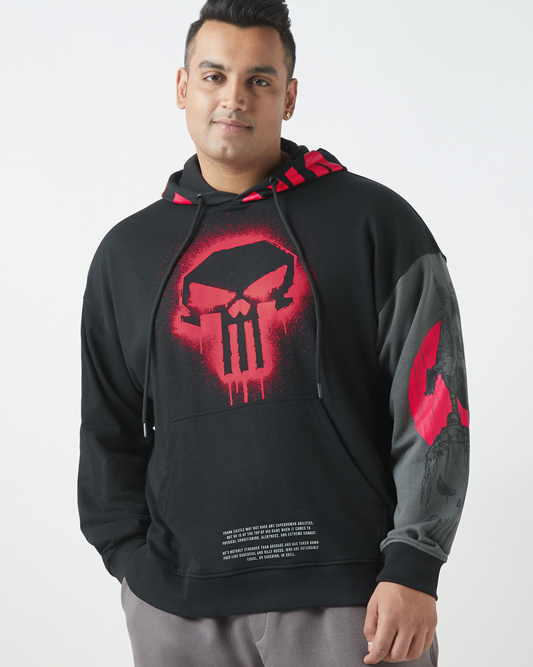 Buy Men's Black & Grey Graphic Printed Oversized Plus Size Hoodies