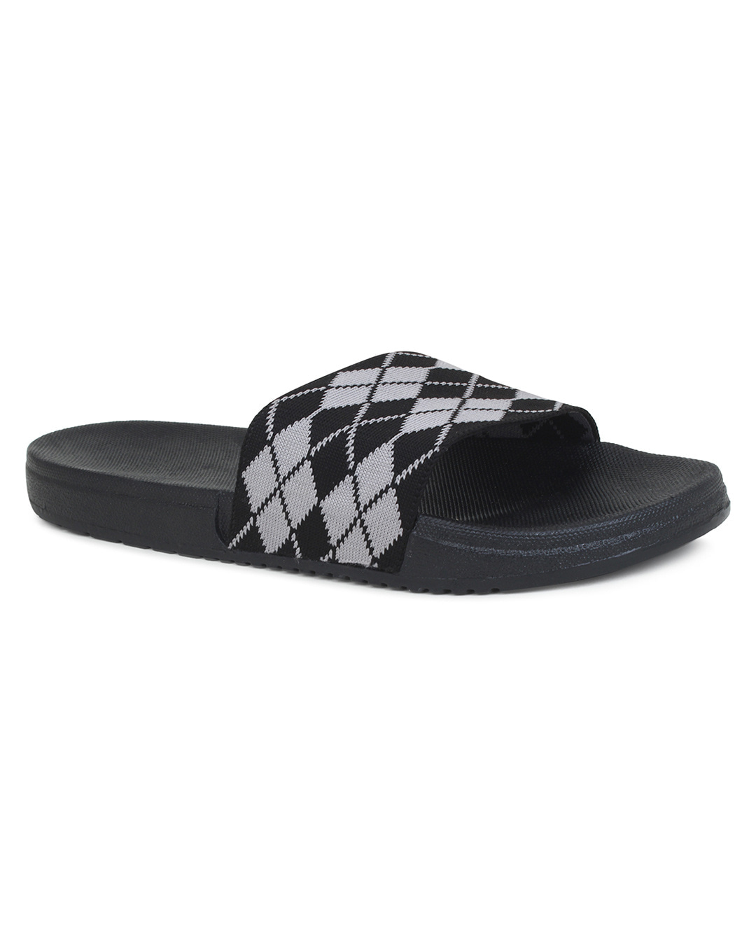 Shop Men's Black & Grey Printed Lightweight Sliders-Back