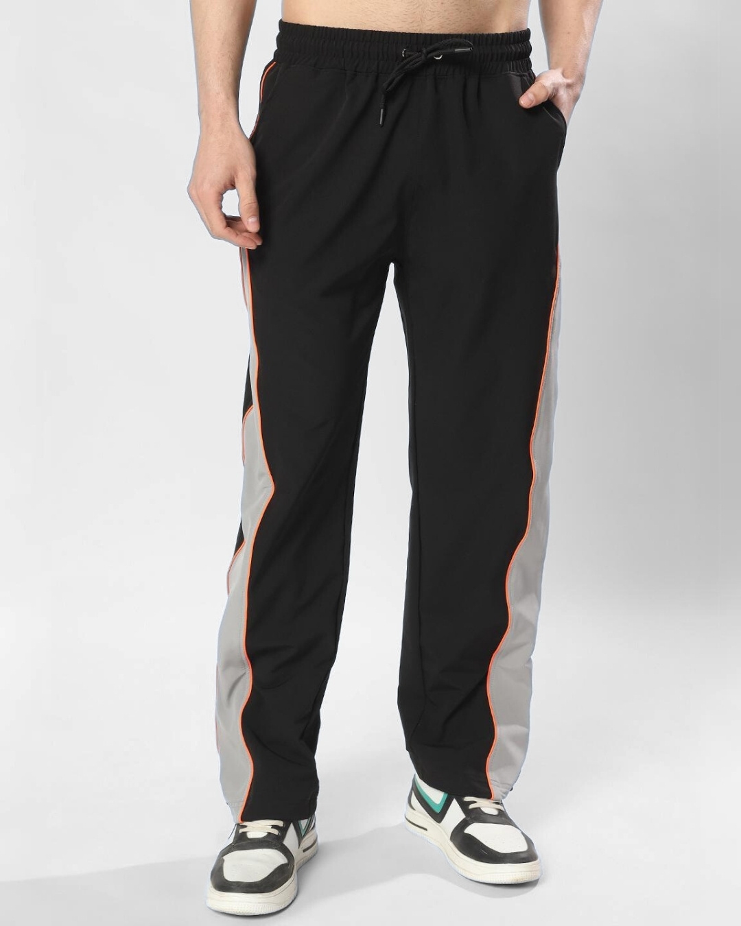 Shop Men's Black & Grey Side Panel Relaxed Fit Parachute Pants-Back