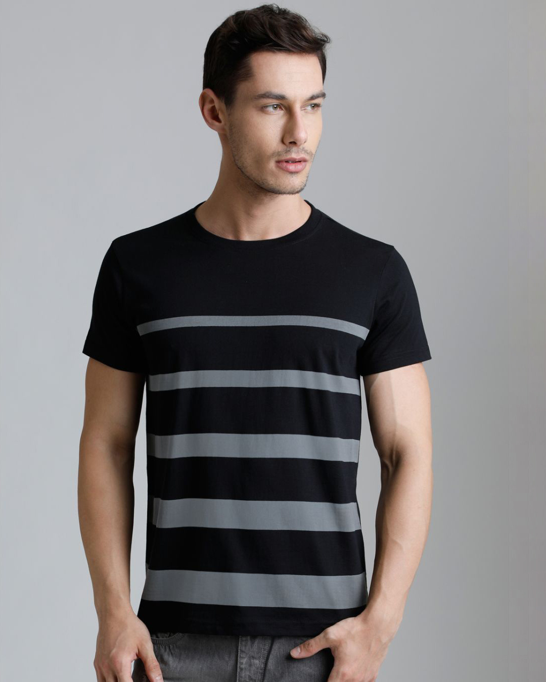 Buy Men's Black & Grey Striped T-shirt Online at Bewakoof