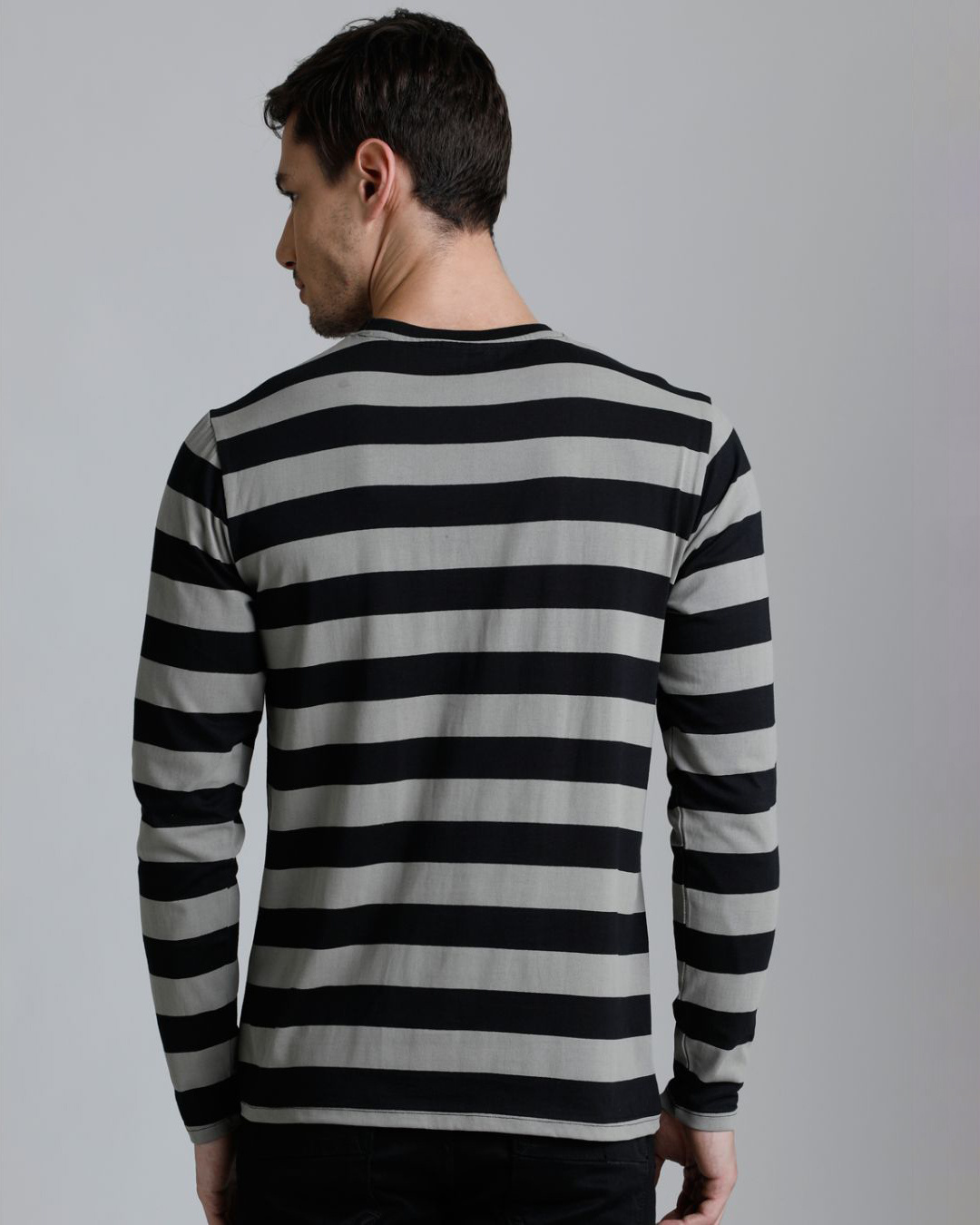 Shop Men's Black & Grey Striped T-shirt-Back