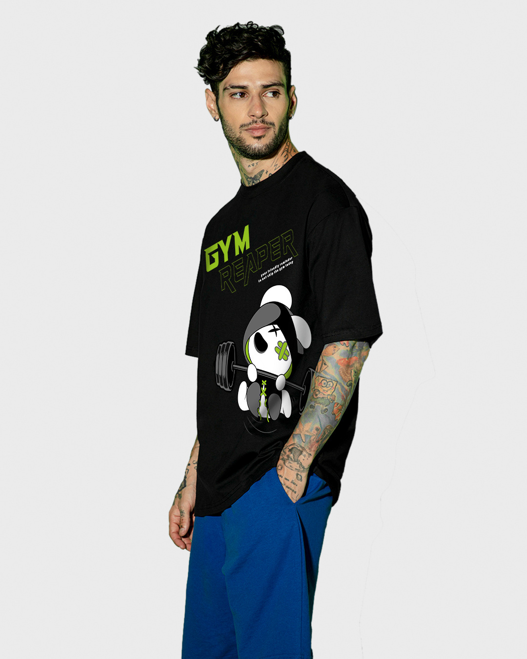 Shop Men's Black Gym Reaper Graphic Printed Oversized T-shirt-Back