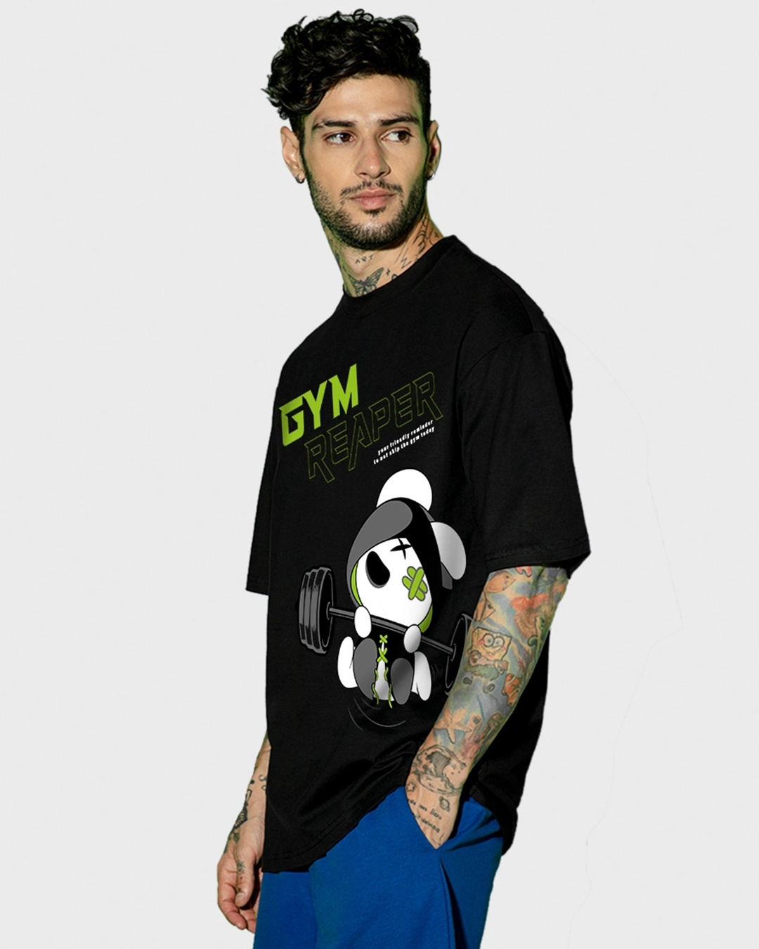 Shop Men's Black Gym Reaper Graphic Printed Oversized T-shirt-Back