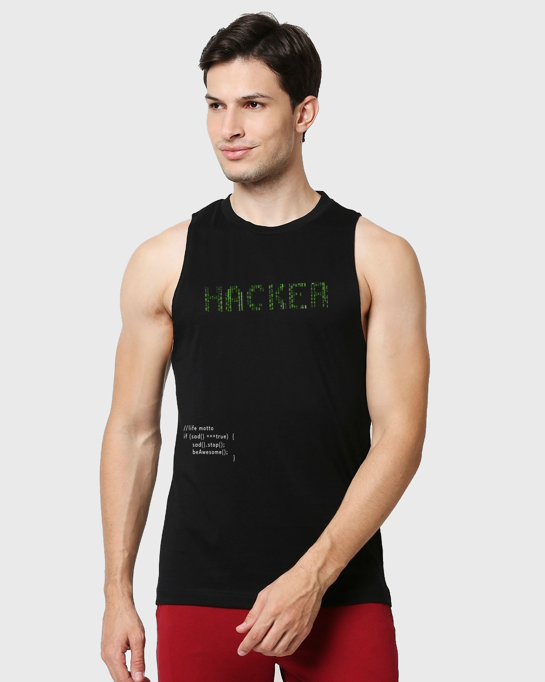 Shop Men's Black Hacker Graphic Printed Oversized Vest-Back