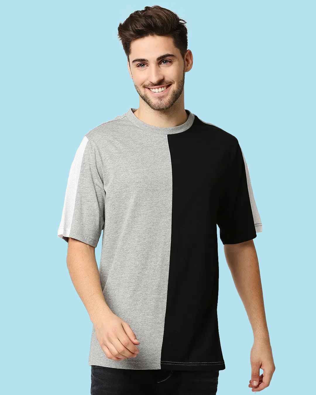 Buy Men's Black Half and Half Oversized Fit Tshirt for Men Multicolor Online at Bewakoof