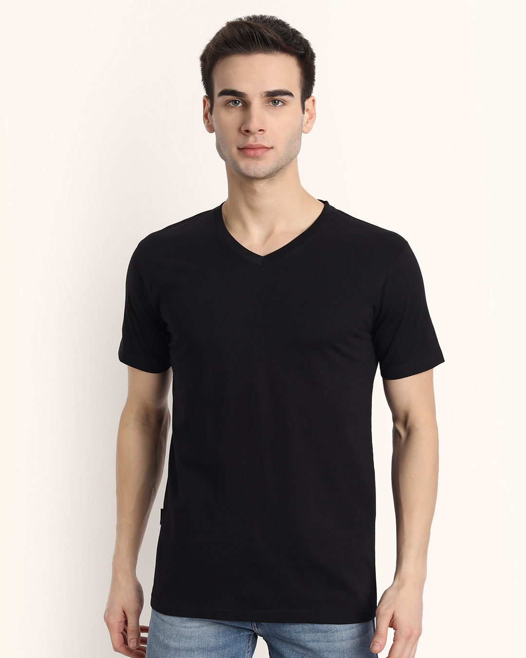 Buy Men's Black Half Sleeve V Neck T-shirt for Men Black Online at Bewakoof