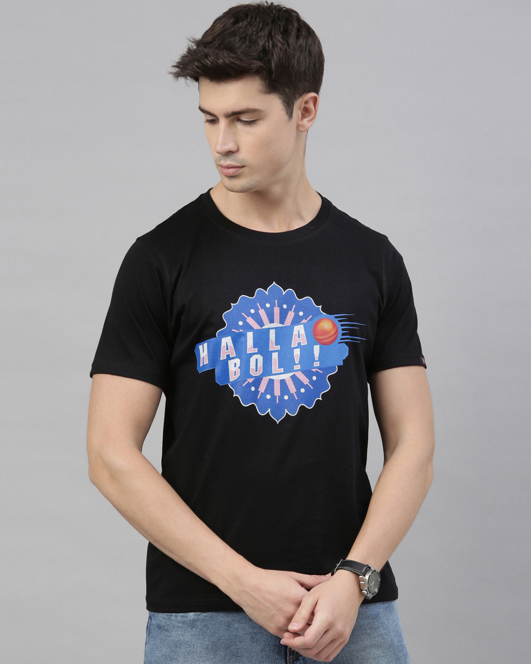 Buy Men's Black Halla Bol Graphic Printed T-shirt for Men Black Online ...