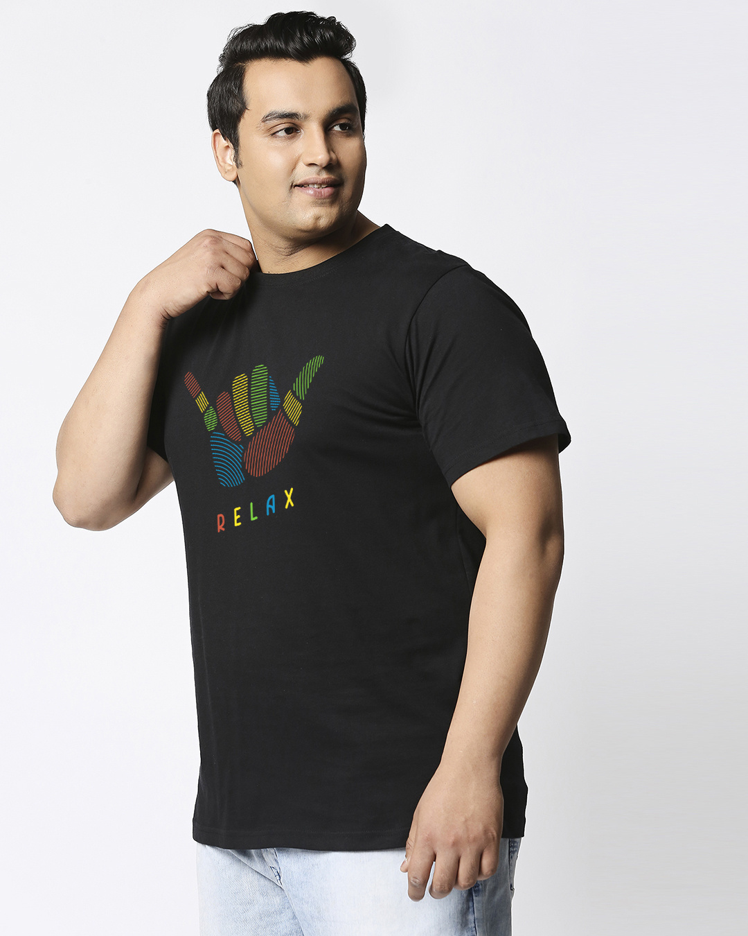 Shop Men's Black Hang Loose Relax Graphic Printed Plus Size T-shirt-Back