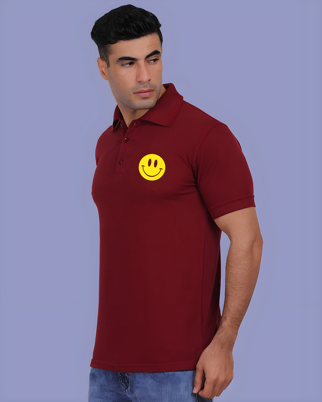 Shop Men's Maroon Happy Face Printed Polo T-shirt-Back