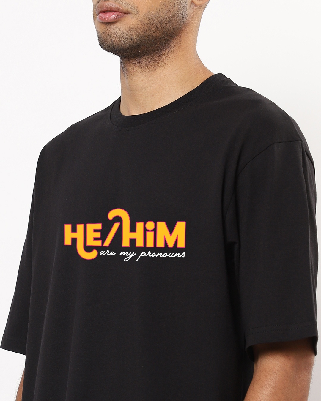 Shop Men's Black He Him Typography Oversized T-shirt-Back